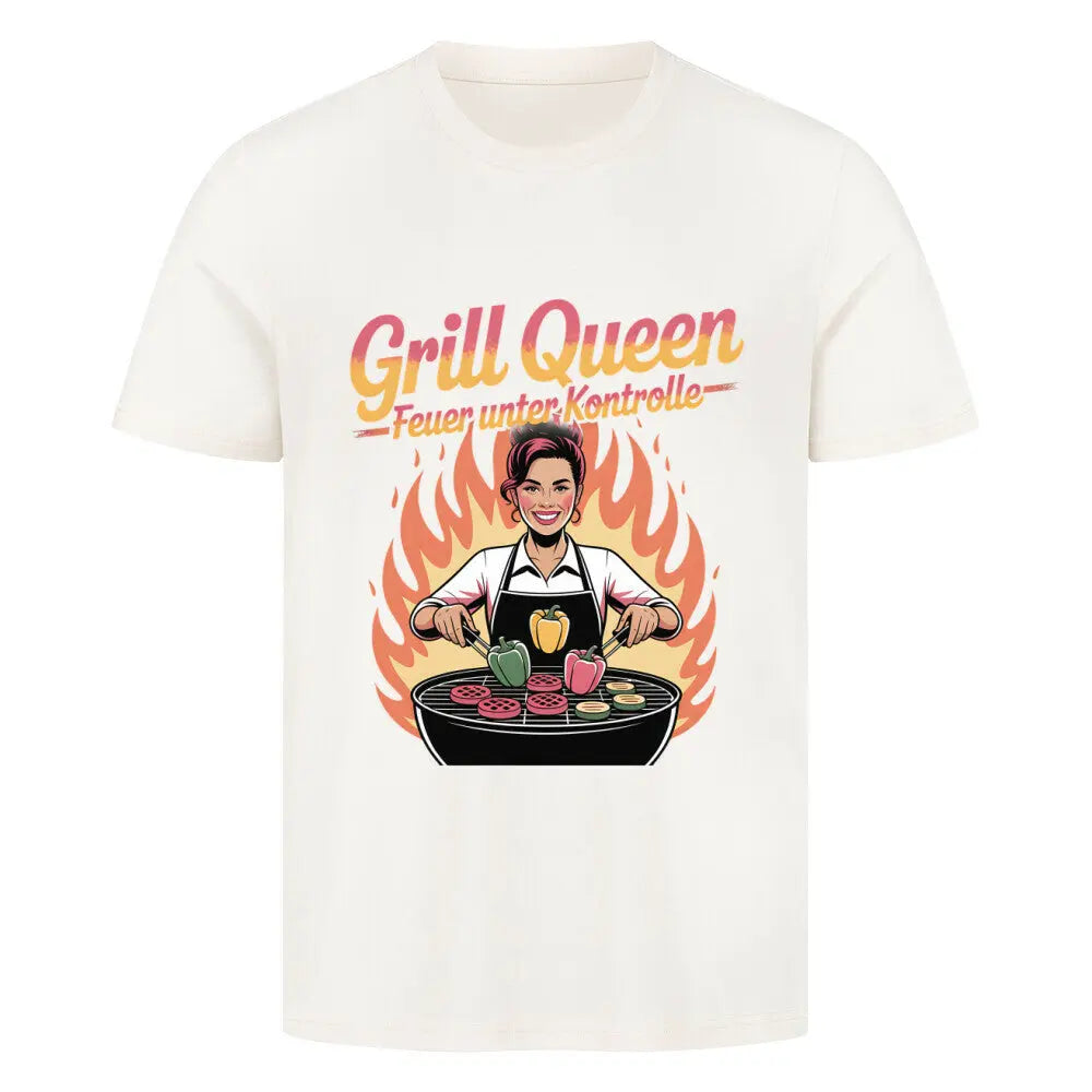 Grill Queen – Feuer unter Kontrolle – Premium T-Shirt – Motivdruck in Natural Raw