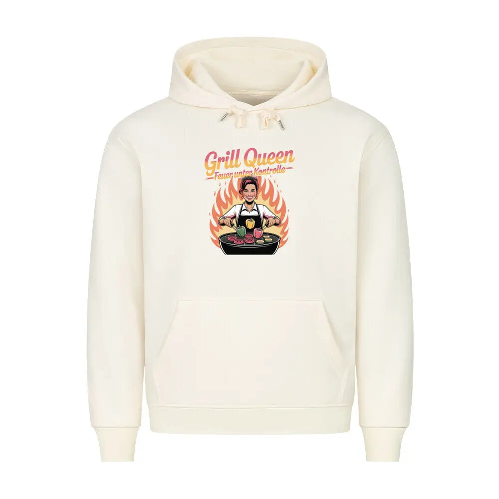 Grill Queen – Feuer unter Kontrolle – Premium Hoodie – Motivdruck in Beige