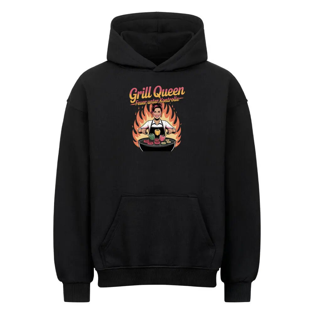 Grill Queen – Feuer unter Kontrolle – Oversized Hoodie – Motivdruck in Schwarz