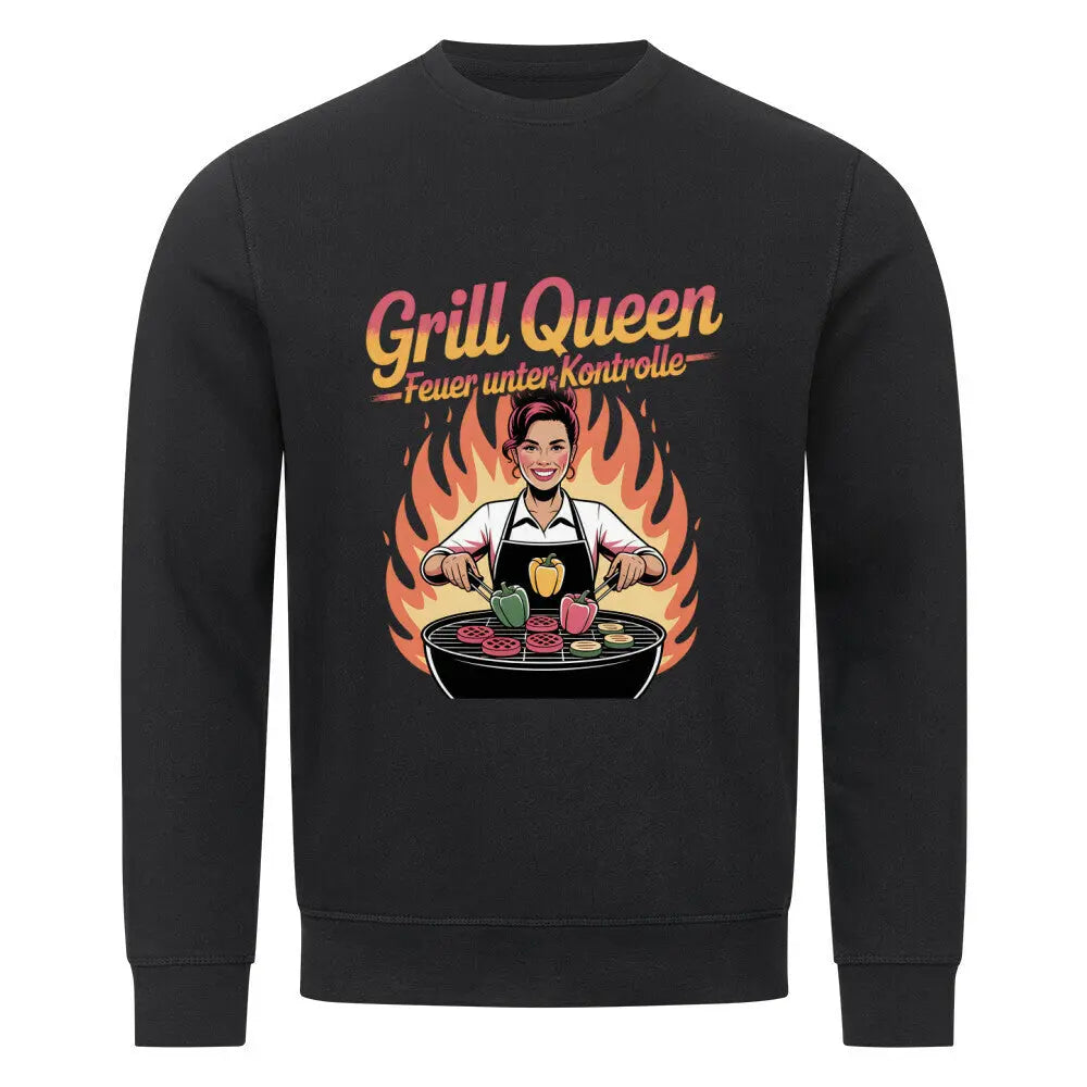 Grill Queen – Feuer unter Kontrolle – Premium Sweatshirt – Motivdruck in Schwarz