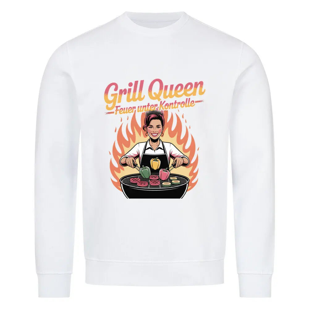 Grill Queen – Feuer unter Kontrolle – Premium Sweatshirt – Motivdruck in Weiß