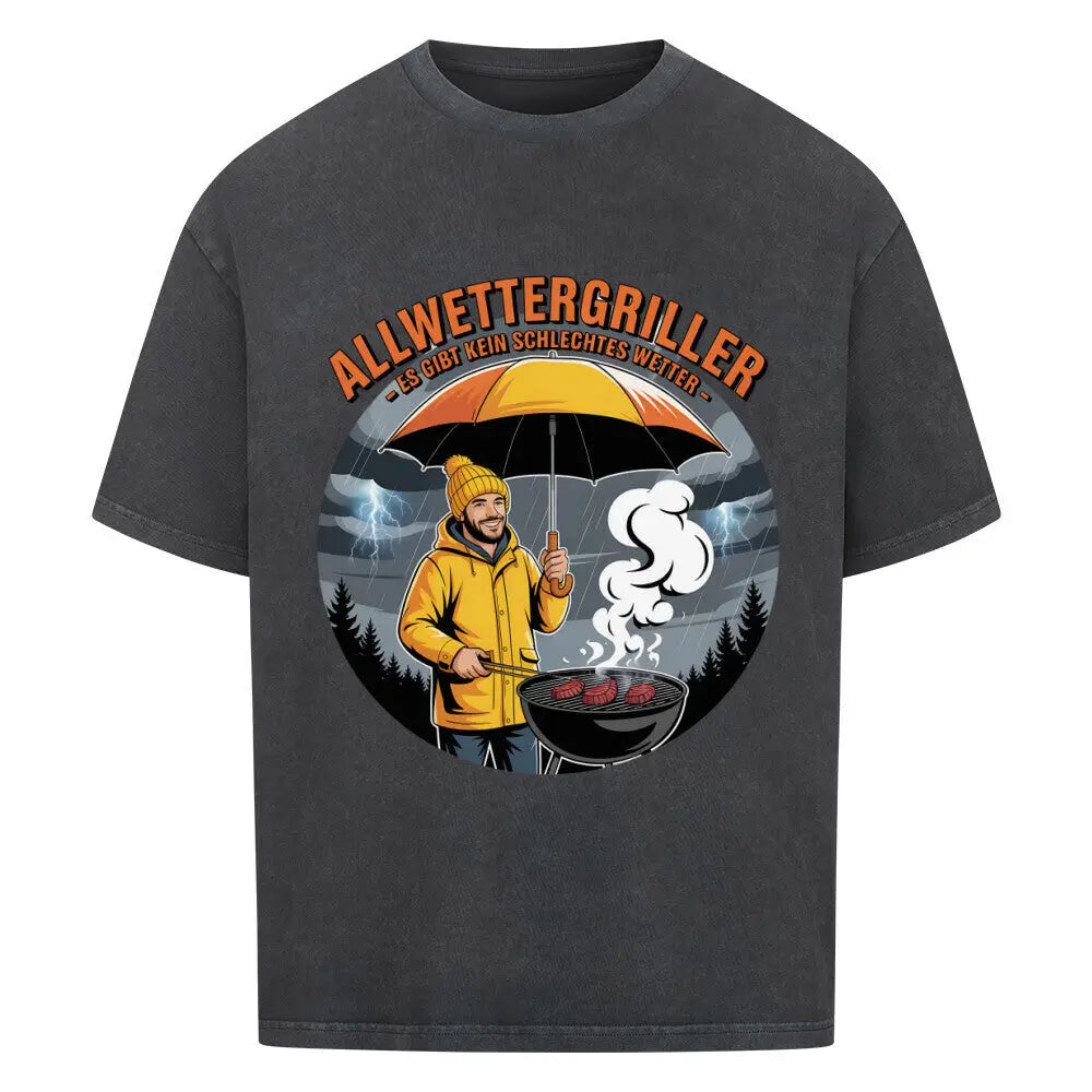 Allwettergriller – Oversized Shirt – Motivdruck in Washed Black