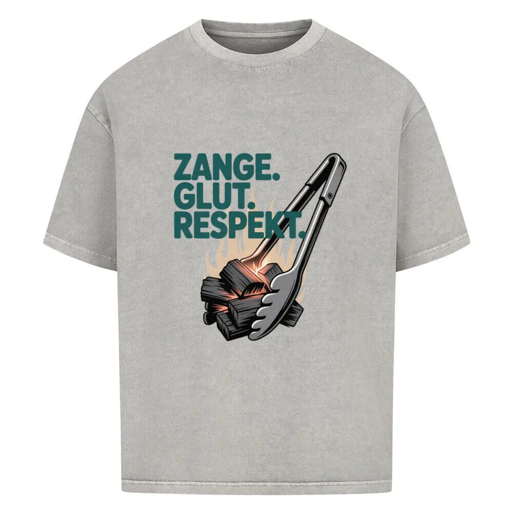 Zange. Glut. Respekt. – Oversized Shirt – Motivdruck in Washed Grey