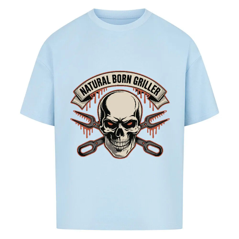 Natural Born Griller – Oversized Shirt – Motivdruck in Babyblau