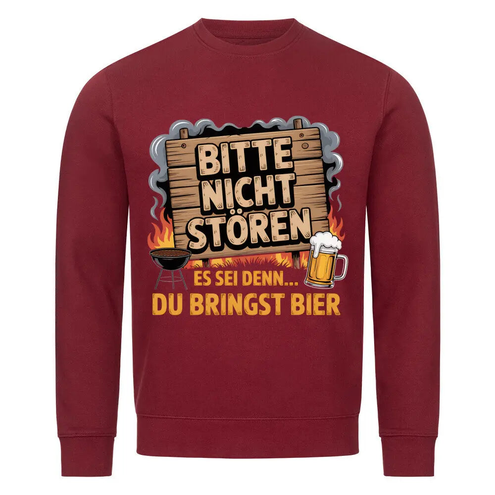 Bitte nicht stören – Bring Bier – Premium Sweatshirt – Motivdruck in Burgunder