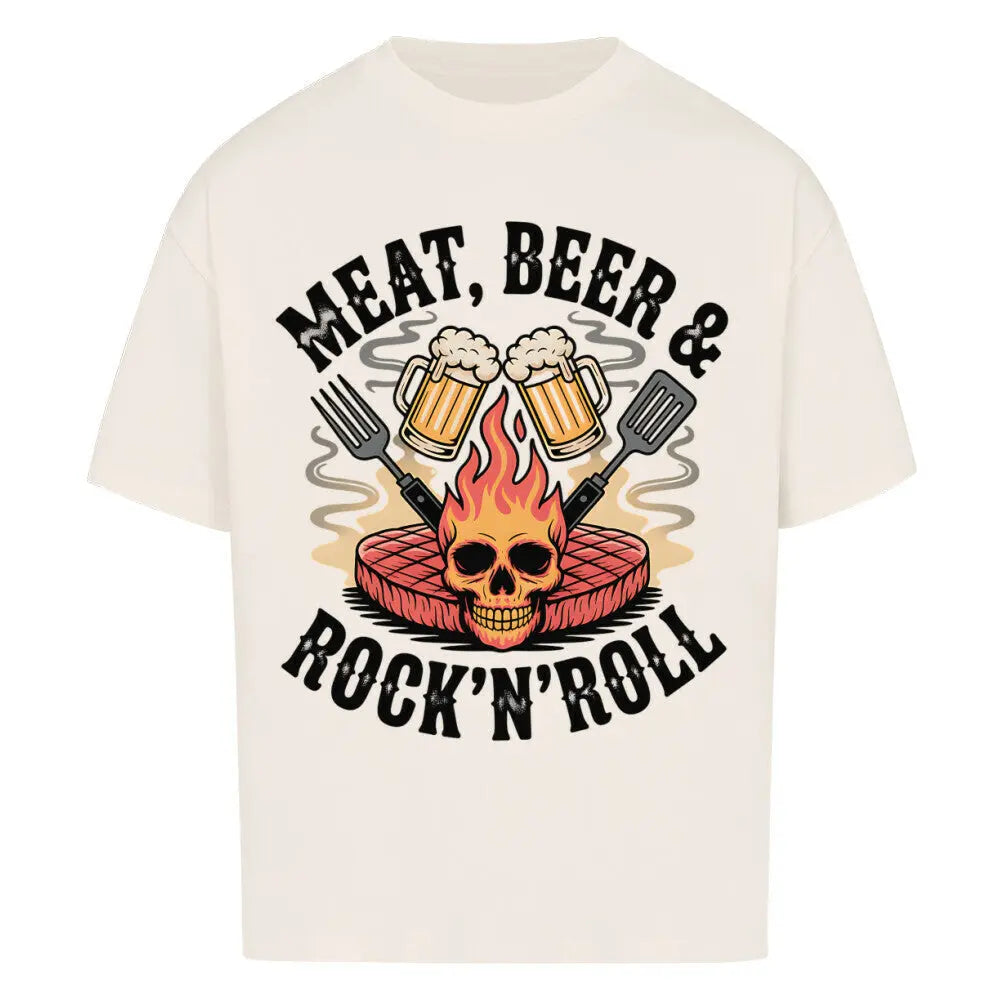 Meat, Beer & Rock ’n’ Roll – Oversized Shirt – Motivdruck in Natural Raw