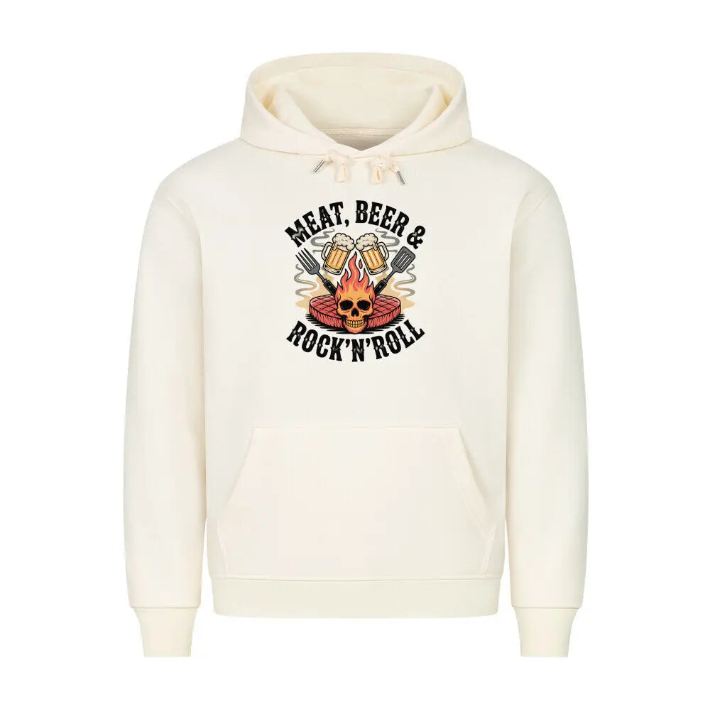 Meat, Beer & Rock ’n’ Roll – Premium Hoodie – Motivdruck in Beige