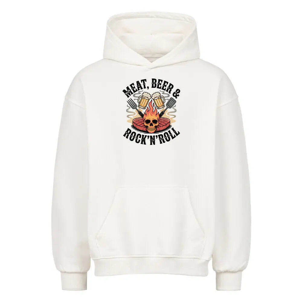Meat, Beer & Rock ’n’ Roll – Oversized Hoodie – Motivdruck in Weiß