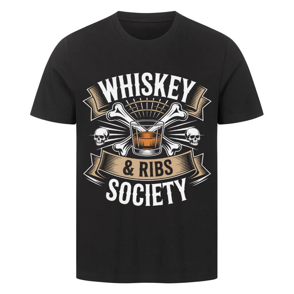 Whiskey & Ribs Society – Premium T-Shirt – Motivdruck in Schwarz