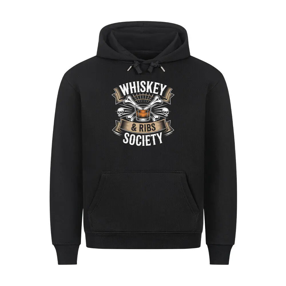 Whiskey & Ribs Society – Premium Hoodie – Motivdruck in Schwarz