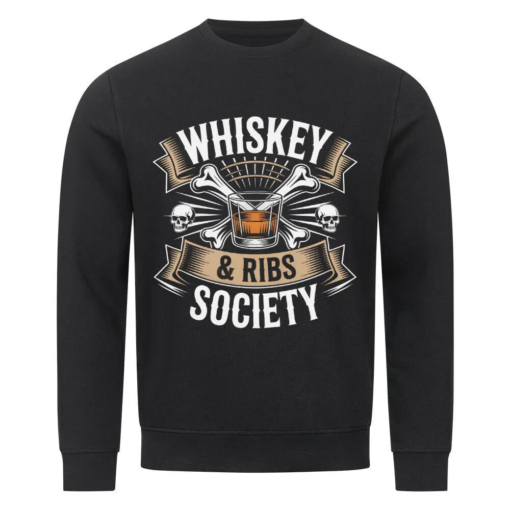 Whiskey & Ribs Society – Premium Sweatshirt – Motivdruck in Schwarz