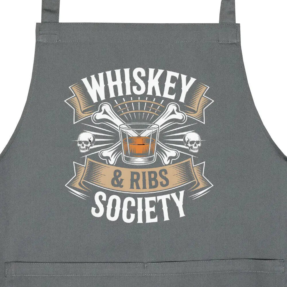 Whiskey & Ribs Society – Grillschürze – Motivdruck in Anthrazit, Nahaufnahme