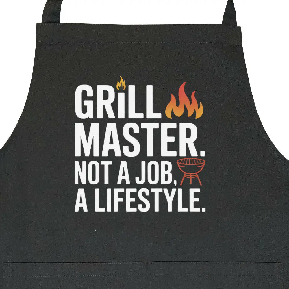 Grill Master. Not a Job. A Lifestyle. – Kochschürze – Motivdruck in Schwarz, Nahaufnahme