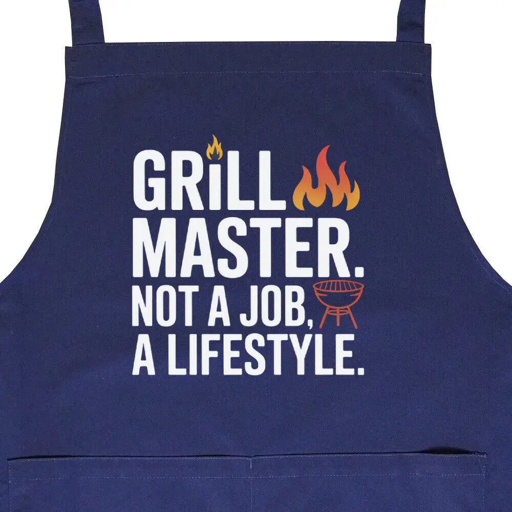 Grill Master. Not a Job. A Lifestyle. – Kochschürze – Motivdruck in Navy, Nahaufnahme
