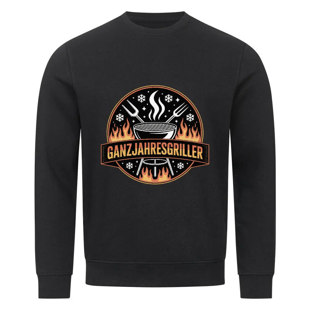 Ganzjahresgriller – Feuer & Schnee Emblem – Premium Sweatshirt – Motivdruck in Schwarz