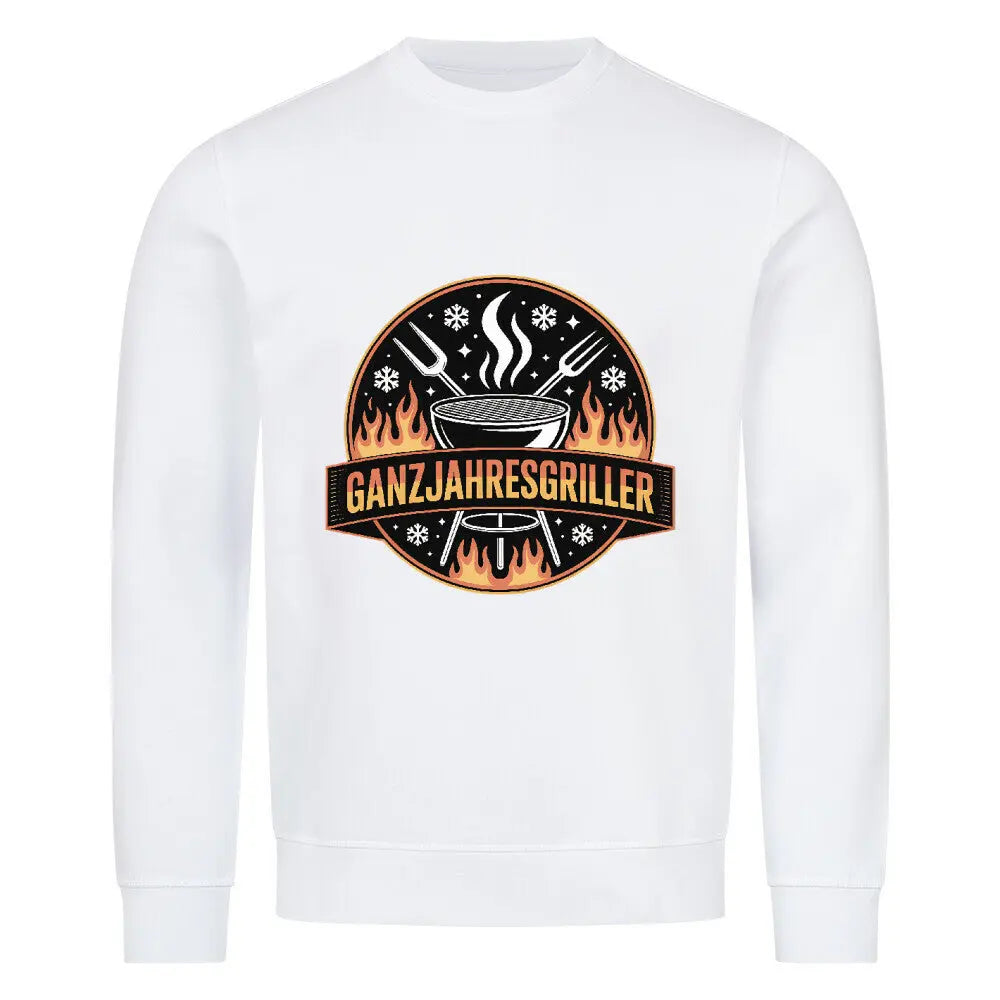 Ganzjahresgriller – Feuer & Schnee Emblem – Premium Sweatshirt – Motivdruck in Weiß