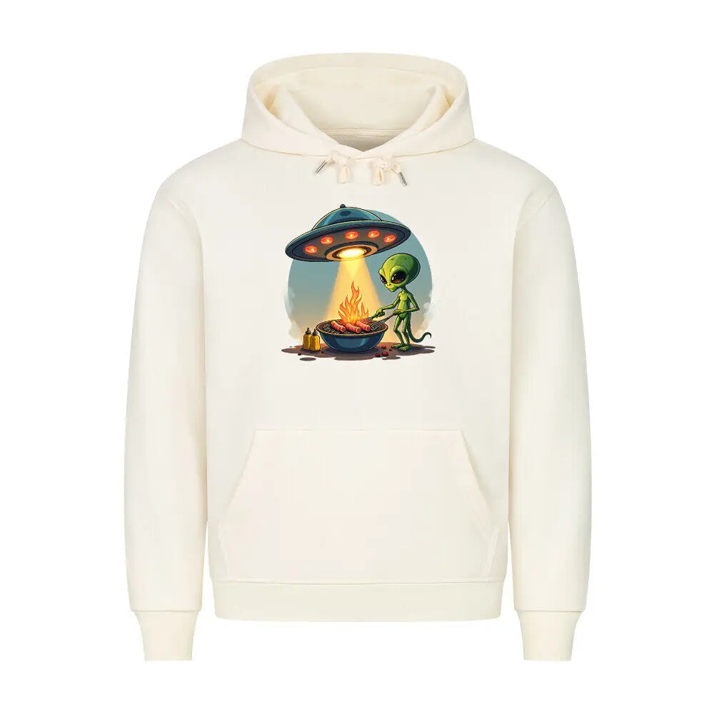 Alien BBQ – Intergalactic Grill Session – Premium Hoodie – Motivdruck in Beige