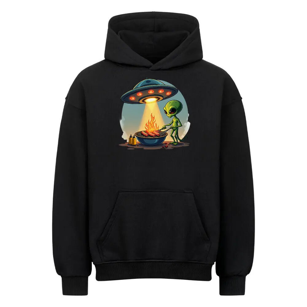 Alien BBQ – Intergalactic Grill Session – Oversized Hoodie – Motivdruck in Schwarz