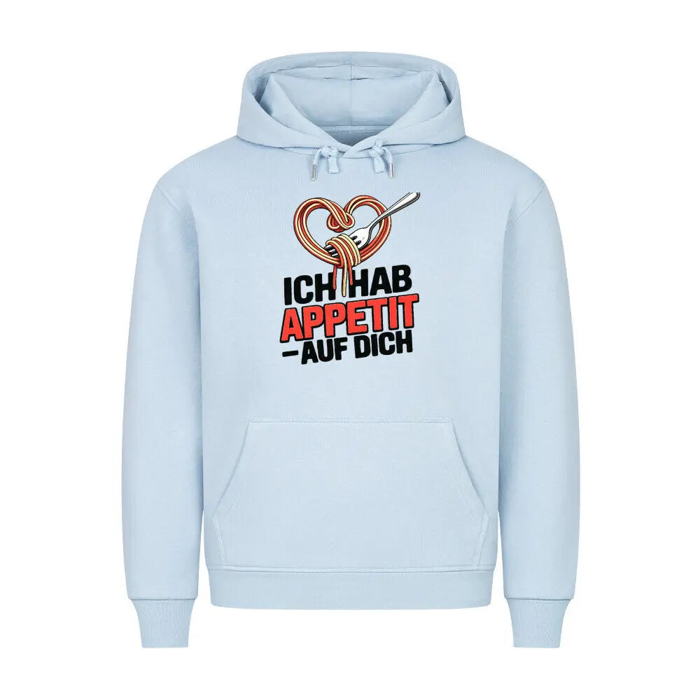 Ich hab Appetit auf Dich – Premium Hoodie | Meatware Genuss-Style – Motivdruck in Babyblau