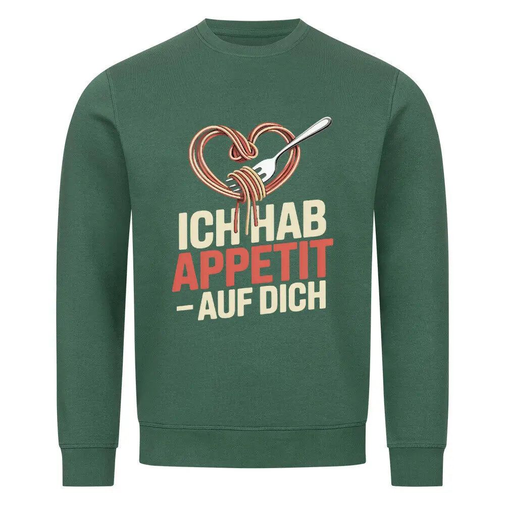 Ich hab Appetit auf Dich – Premium Organic Sweatshirt – Motivdruck in Varsity Green