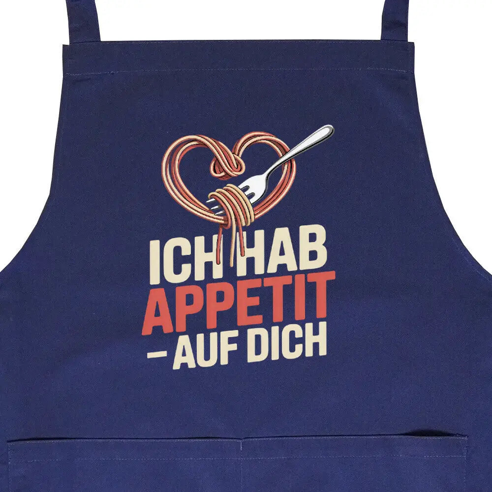 Ich hab Appetit auf Dich – Premium Grill- & Kochschürze – Motivdruck in Navy, Nahaufnahme