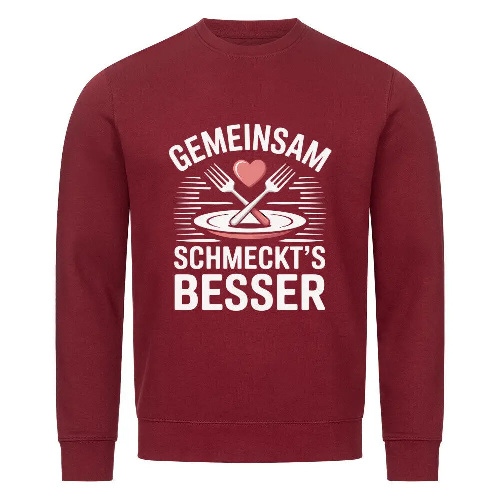 Gemeinsam schmeckt’s besser – Premium Sweatshirt (BBQ & Lifestyle) – Motivdruck in Burgunder