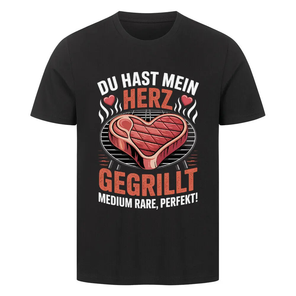 Du hast mein Herz gegrillt – Premium T-Shirt (BBQ & Romantik) – Motivdruck in Schwarz