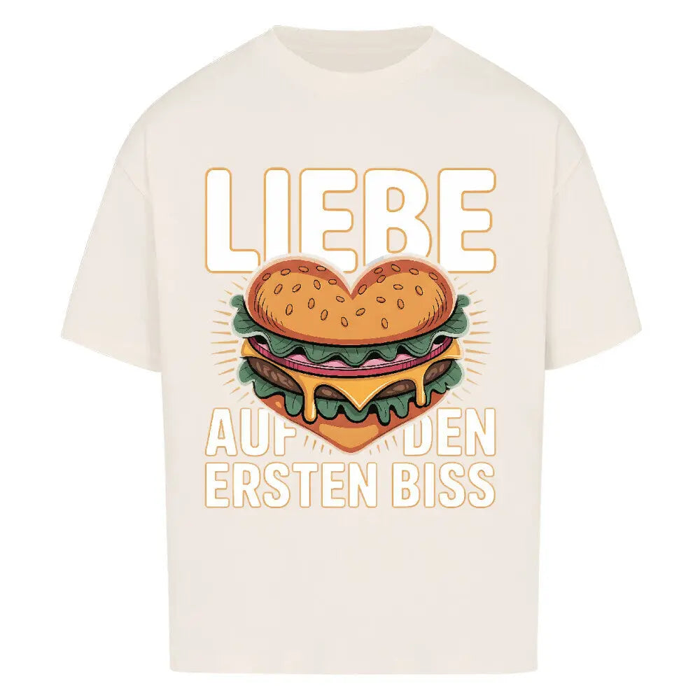 Liebe auf den ersten Biss – BBQ Burger Oversized T-Shirt (Herren & Damen Grill Style) – Motivdruck in Natural Raw