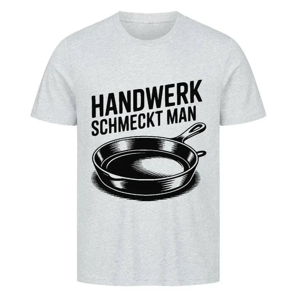 Handwerk schmeckt man – Meatware Premium Küchen-Shirt – Motivdruck in Heather Grey