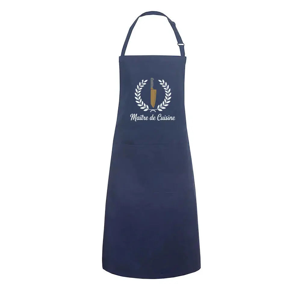 Maître de Cuisine – Premium Grillschürze für Grillmeister – Motivdruck in Navy