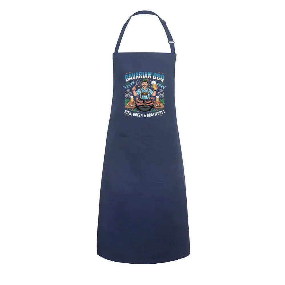 Bavarian BBQ – Premium Grillschürze (Lustige Bayern Grill & Oktoberfest Kochschürze) – Motivdruck in Navy
