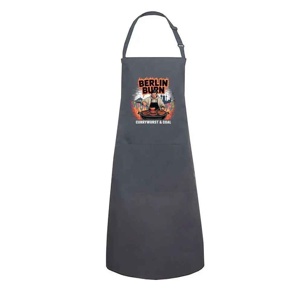 Berlin Burn – Premium Grillschürze (Currywurst & Coal Urban BBQ Zubehör) – Motivdruck in Anthrazit