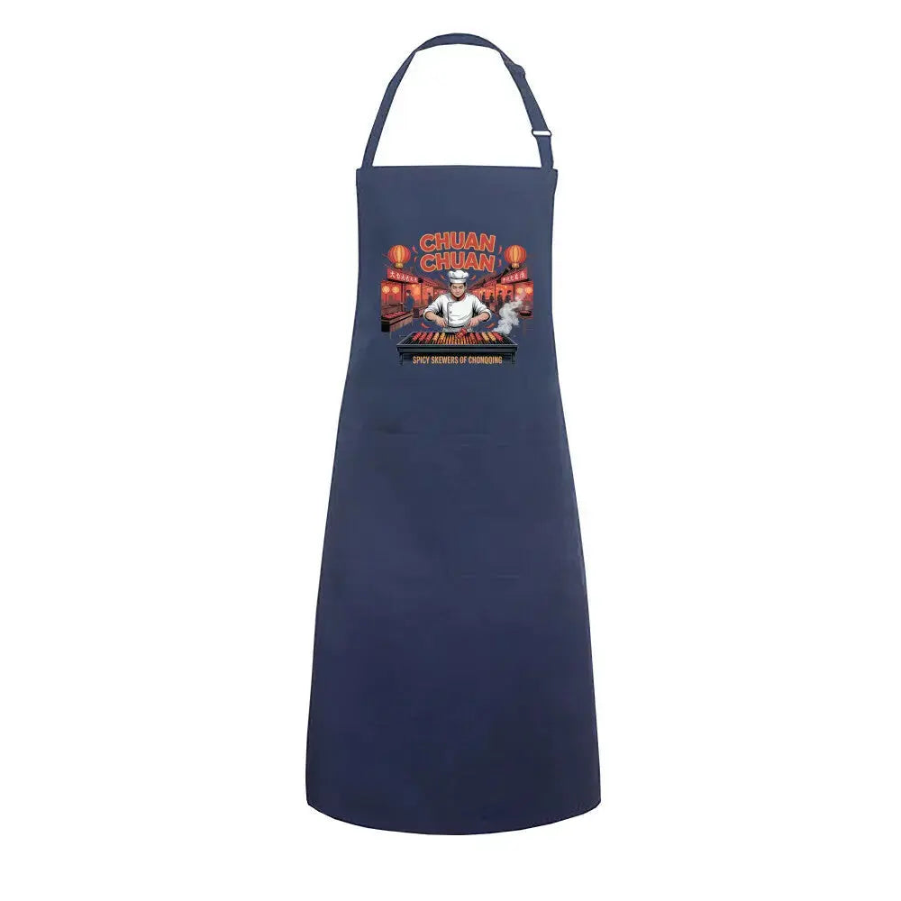Chuan Chuan Chongqing – Premium Grillschürze (Spicy Asian BBQ Kochschürze) – Motivdruck in Navy