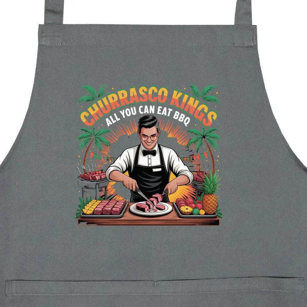 Churrasco Kings Grillschürze – All You Can Eat BBQ | Profi-Latzschürze – Motivdruck in Anthrazit, Nahaufnahme