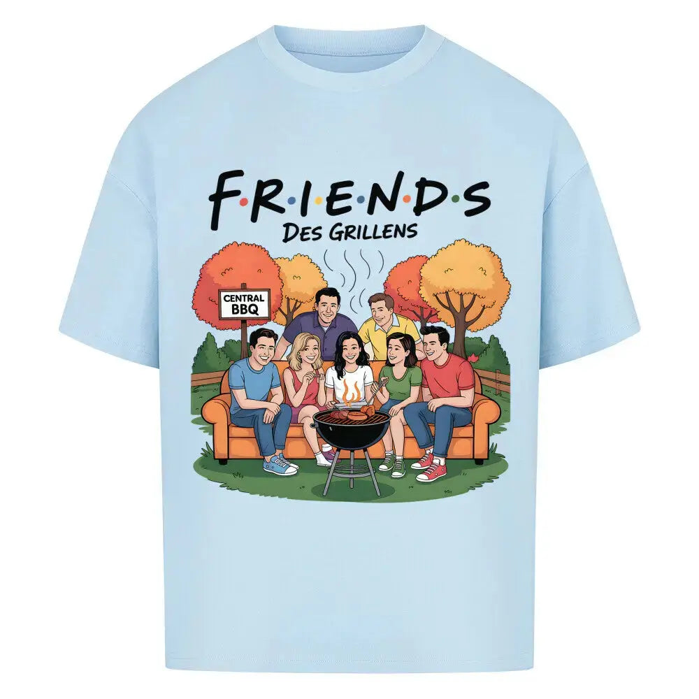 Friends des Grillens Oversized Shirt – Lustige BBQ Parodie | Heavy Cotton – Motivdruck in Babyblau