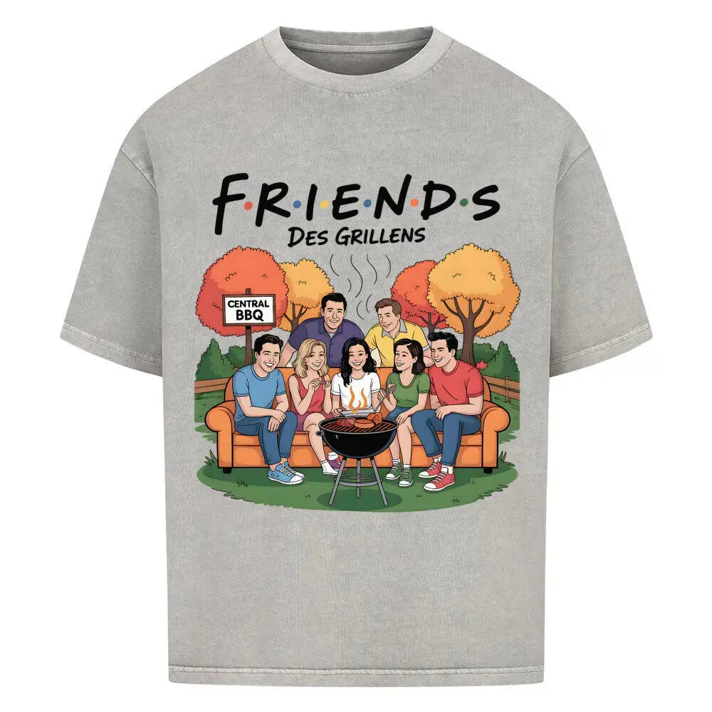 Friends des Grillens Oversized Shirt – Lustige BBQ Parodie | Heavy Cotton – Motivdruck in Washed Grey