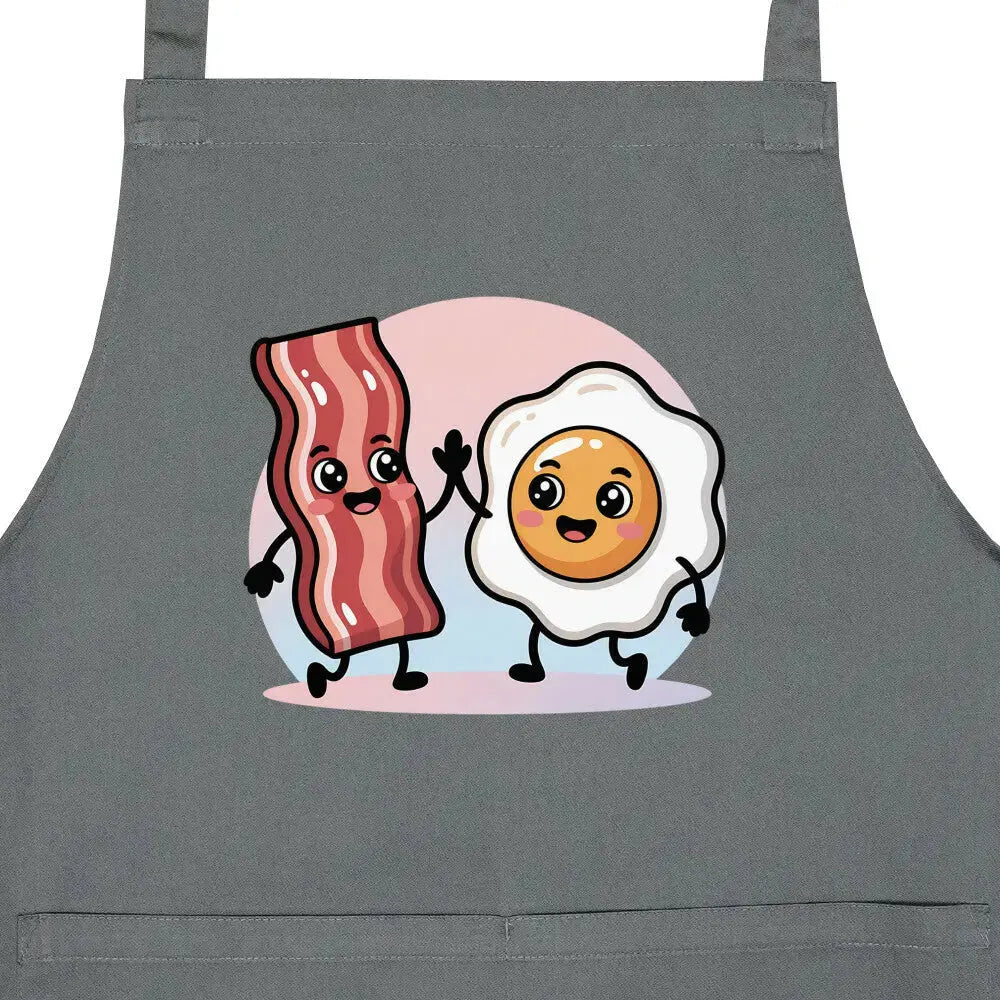 Bacon & Egg Friends – Premium Grillschürze (Lässige Kochschürze für Frühstück & BBQ) – Motivdruck in Anthrazit, Nahaufnahme