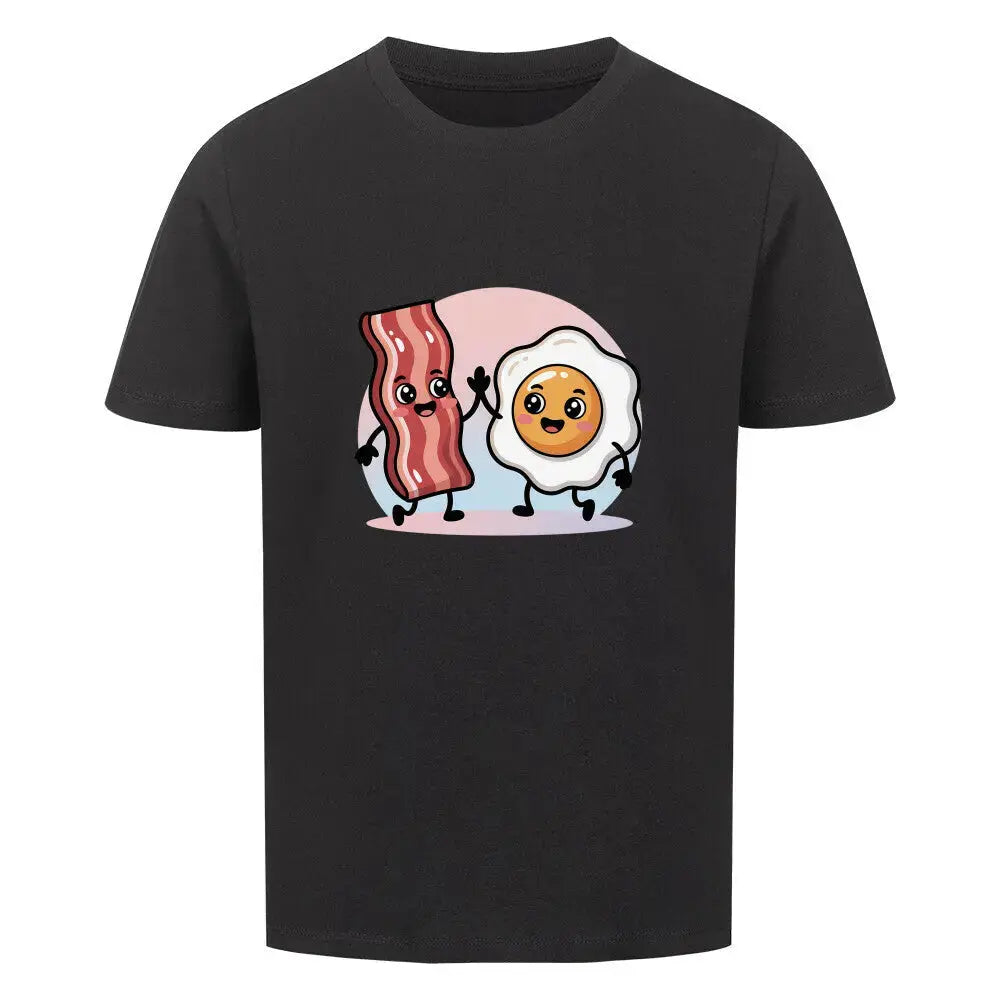 Bacon & Egg Friends – Kinder T-Shirt (Süßes Frühstücks- & Grill-Outfit für Kids) – Motivdruck in Schwarz