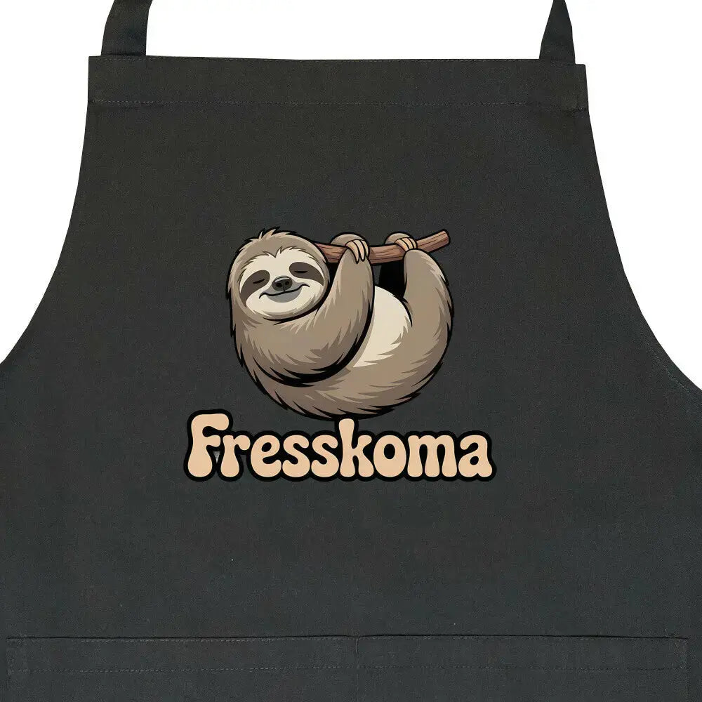Fresskoma Grillschürze – Lustiges Faultier Design | Heavy Cotton BBQ – Motivdruck in Schwarz, Nahaufnahme