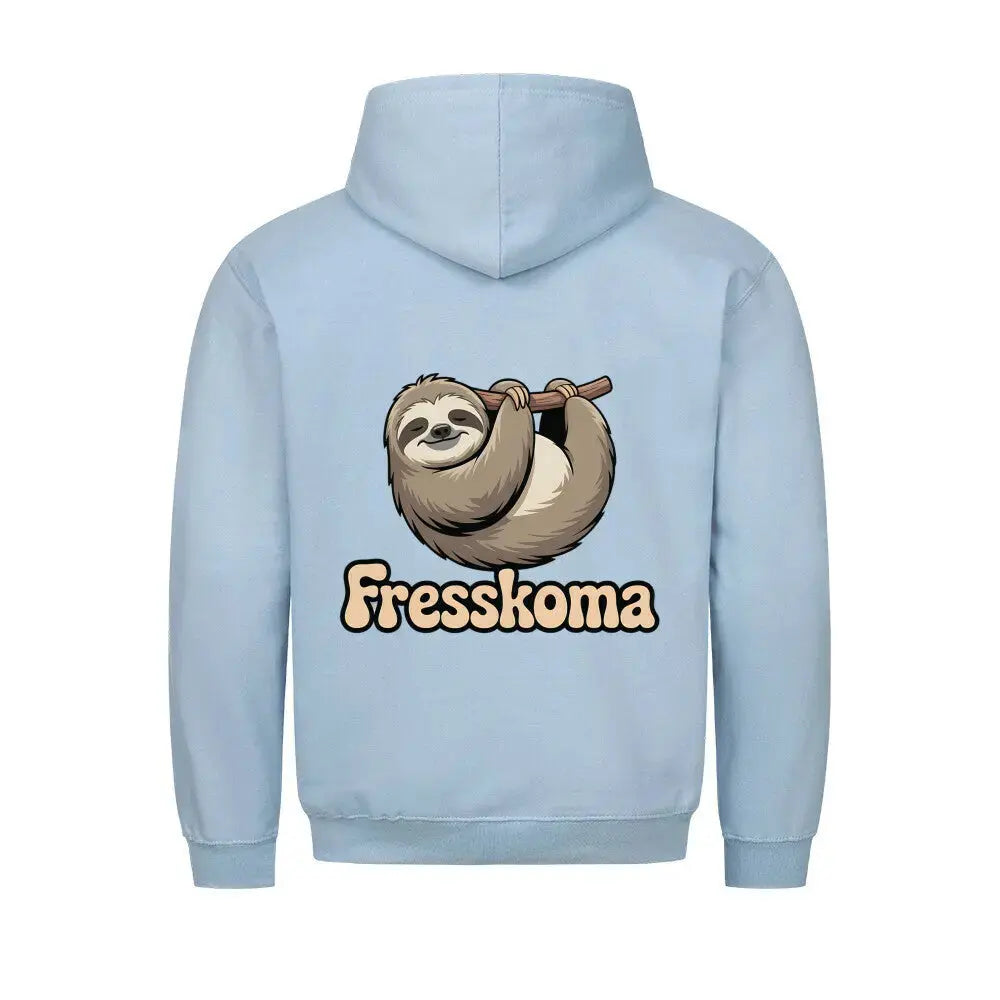 Fresskoma Classic Hoodie – Full Print Edition | Vorne, Hinten & Ärmel-Design – Motivdruck in Babyblau, Nahaufnahme