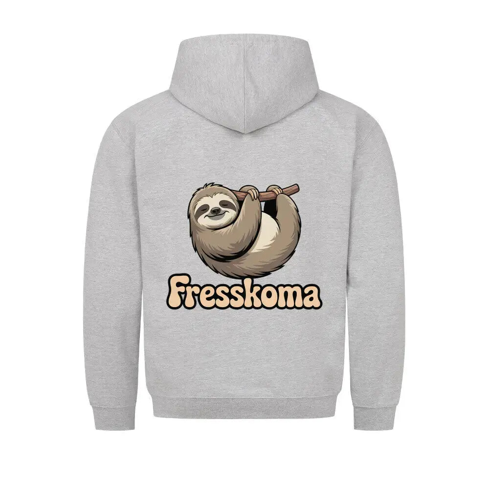 Fresskoma Classic Hoodie – Full Print Edition | Vorne, Hinten & Ärmel-Design – Motivdruck in Heather Grey, Nahaufnahme