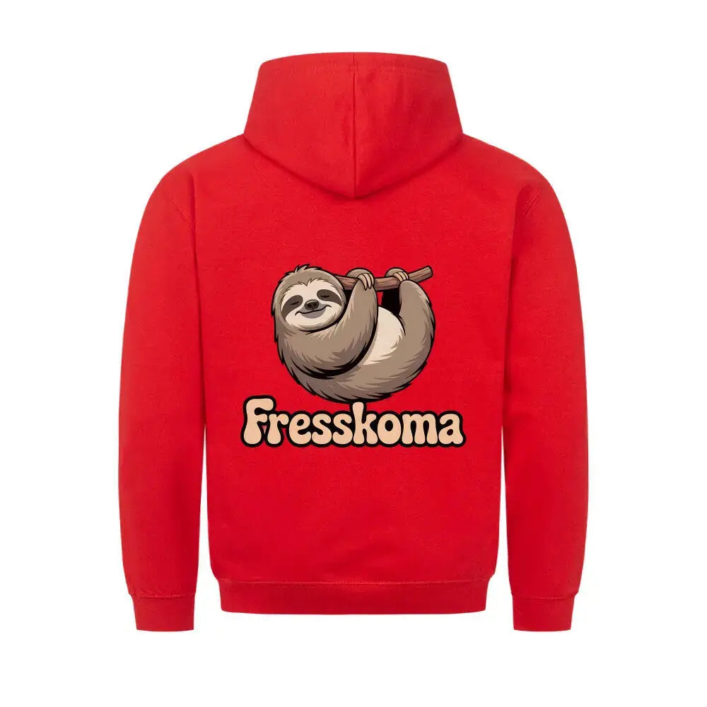 Fresskoma Classic Hoodie – Full Print Edition | Vorne, Hinten & Ärmel-Design – Motivdruck in Rot, Nahaufnahme