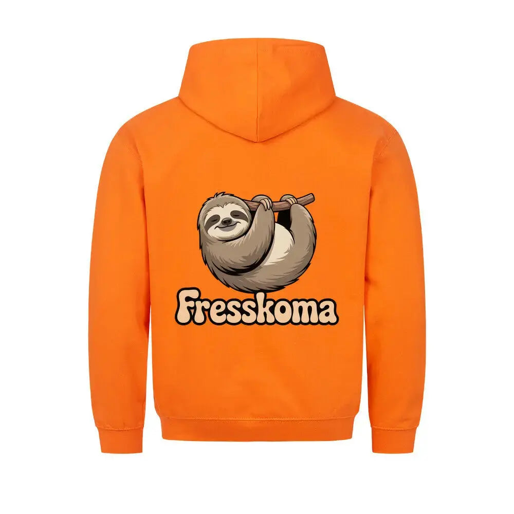 Fresskoma Classic Hoodie – Full Print Edition | Vorne, Hinten & Ärmel-Design – Motivdruck in Orange, Nahaufnahme