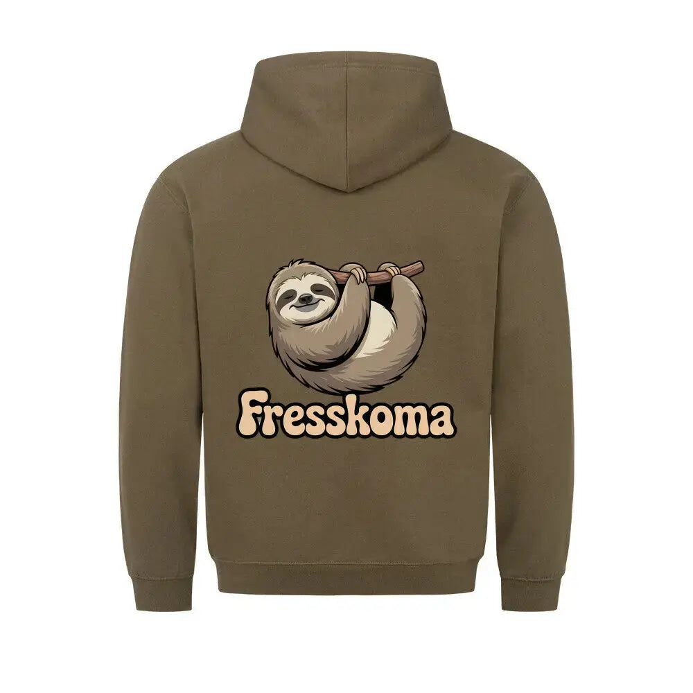 Fresskoma Classic Hoodie – Full Print Edition | Vorne, Hinten & Ärmel-Design – Motivdruck in Olive, Nahaufnahme