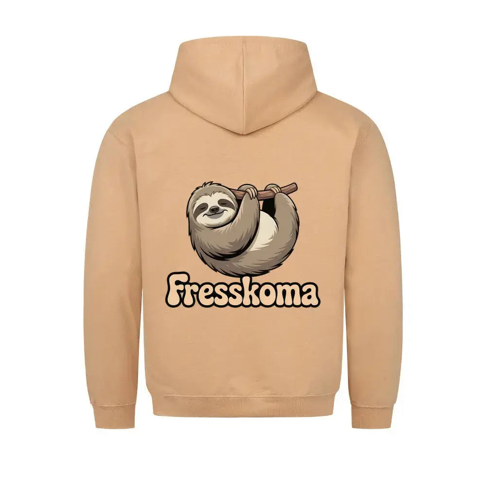 Fresskoma Classic Hoodie – Full Print Edition | Vorne, Hinten & Ärmel-Design – Motivdruck in Sand, Nahaufnahme