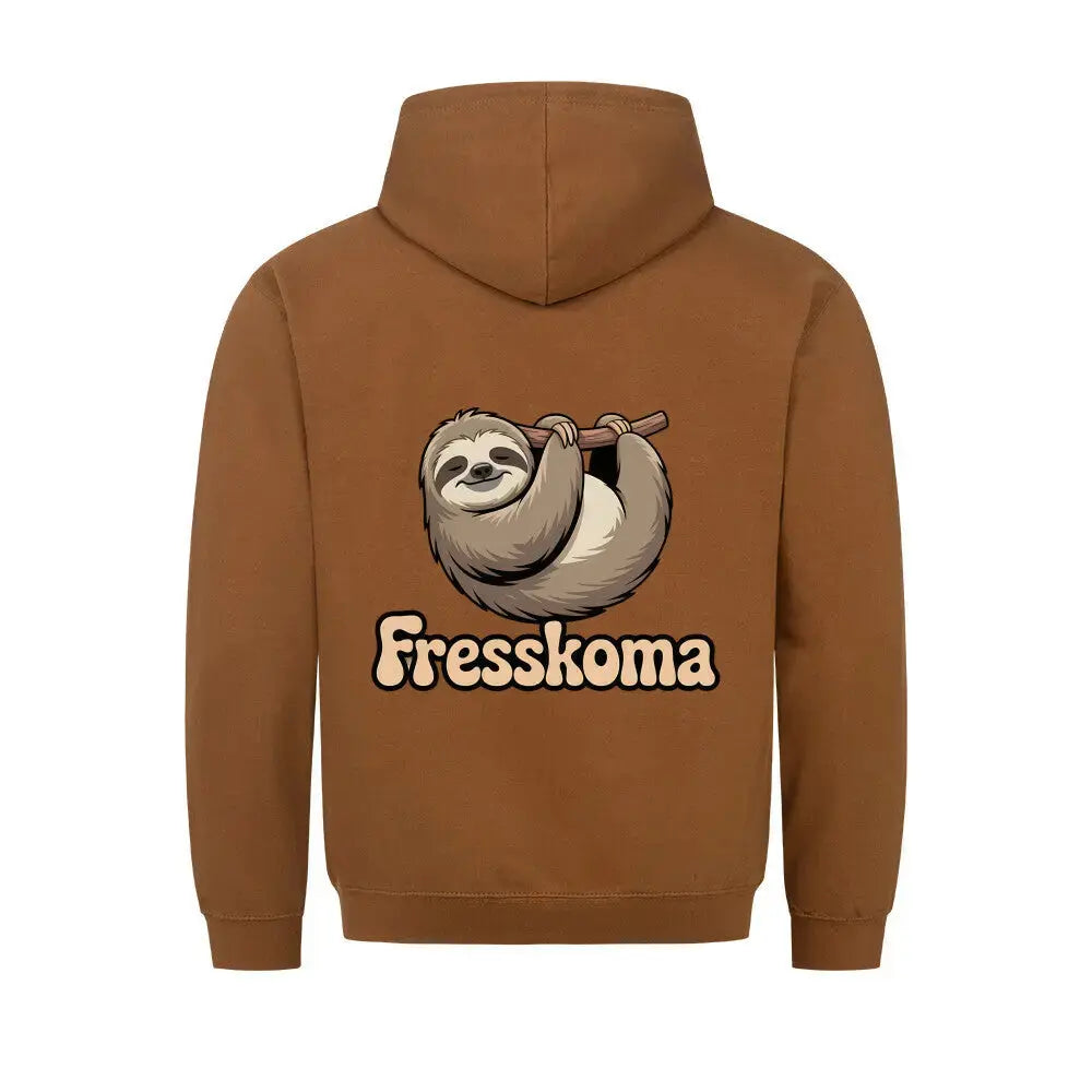 Fresskoma Classic Hoodie – Full Print Edition | Vorne, Hinten & Ärmel-Design – Motivdruck in Caramel Toffee, Nahaufnahme