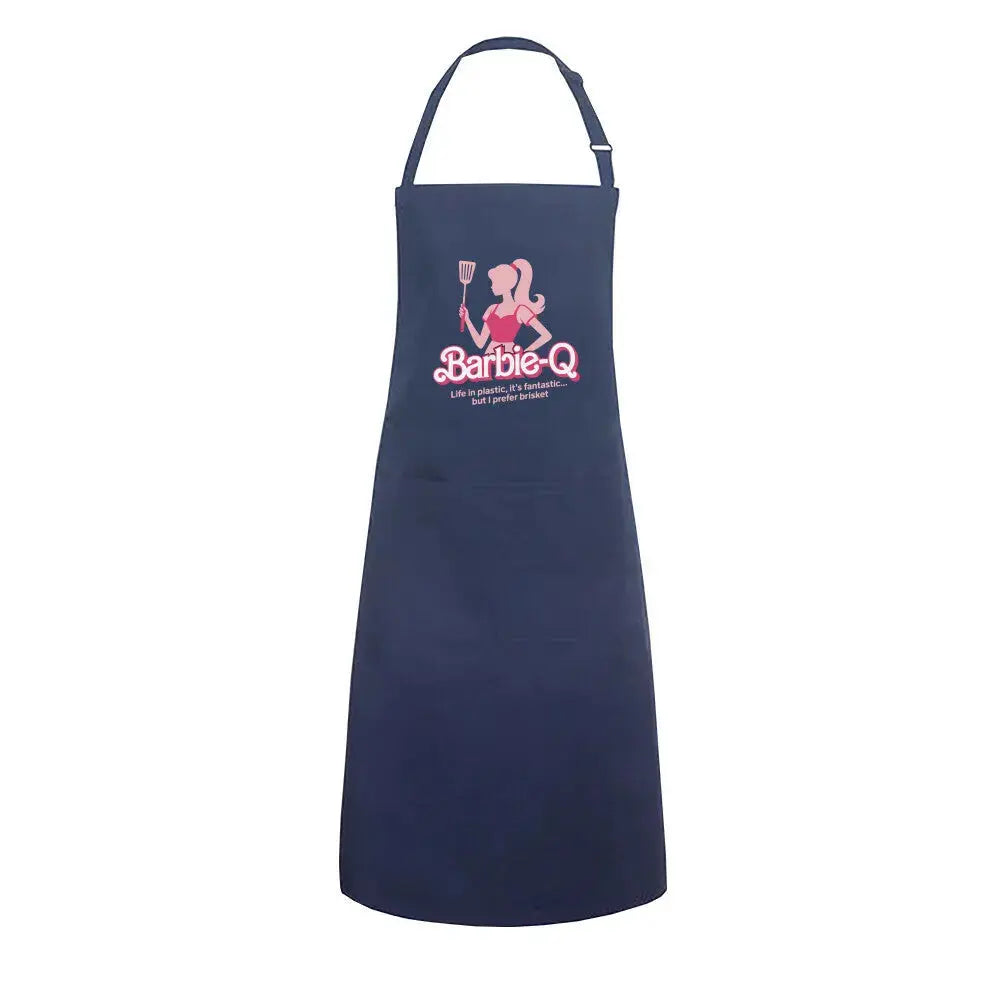 Barbie-Q Grillschürze – Pink Brisket Print | Profi-Latzschürze – Motivdruck in Navy