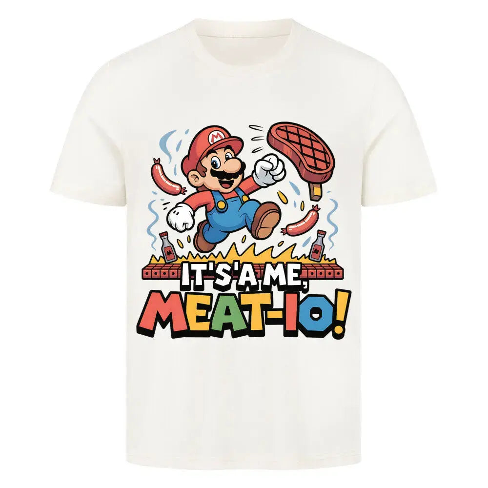 Meat-io Fleisch-Klempner T-Shirt – Retro Gamer BBQ Mashup | Meatware® – Motivdruck in Natural Raw
