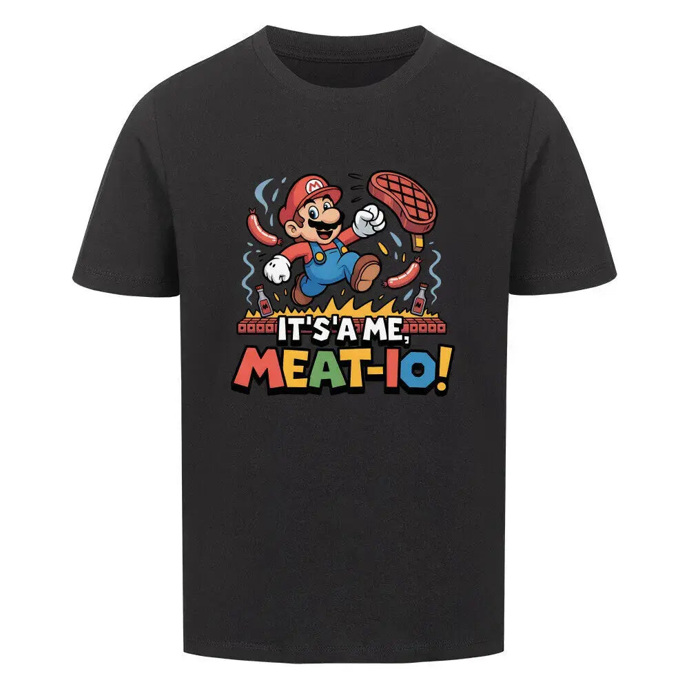 Kinder T-Shirt Meat-io – Lustige Gaming Parodie & Grill Geschenk – Motivdruck in Schwarz
