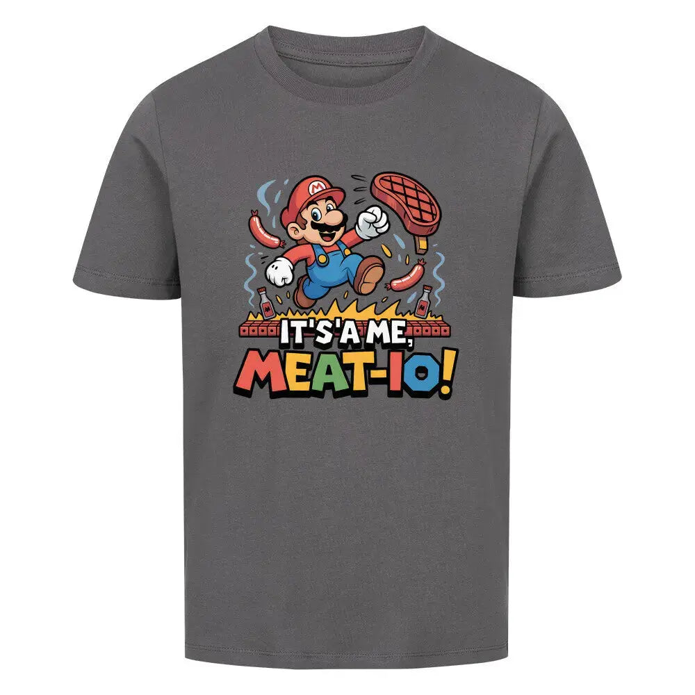 Kinder T-Shirt Meat-io – Lustige Gaming Parodie & Grill Geschenk – Motivdruck in Anthrazit